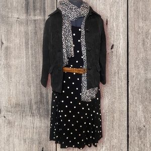 Polka dot dress, black and cream, Size L Tall